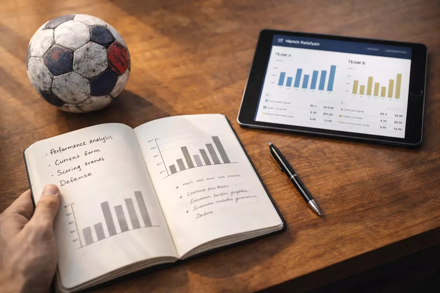 Handball-Wettarten im Überblick — Strategische Analyse auf einem Notizblock neben einem Handballfeld